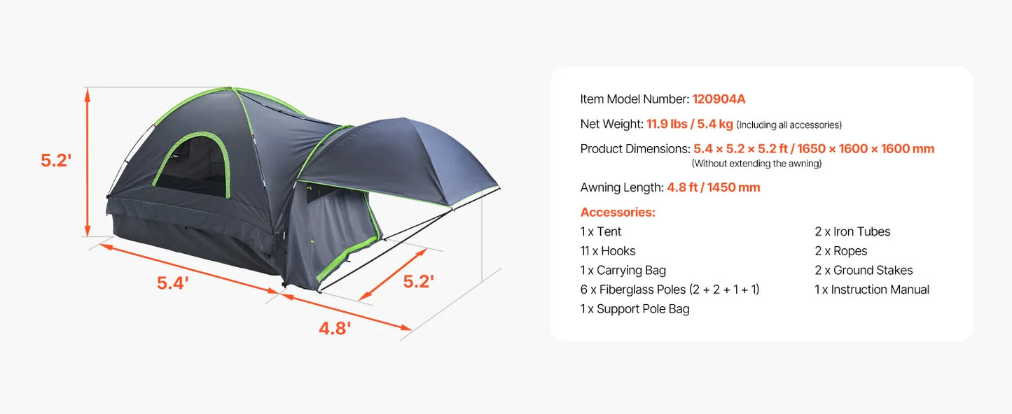 Waterproof Pickup Truck Bed Tent for 2–3 Persons – Camping Tent with Rainfly & Air Vents – Fits 5.0–5.2ft Beds – Quick Setup – Outdoor Adventure Shelter | FORTREK Carefully Selected Gear