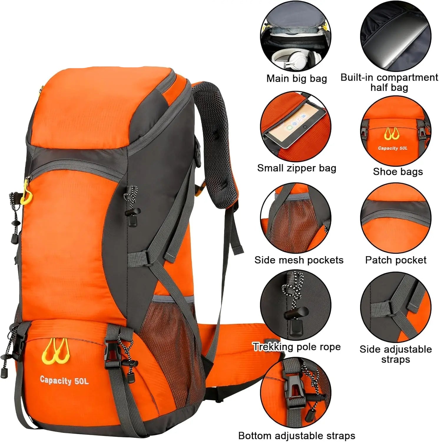 Waterproof Hiking Backpack with Rain Cover – Large Outdoor Rucksack