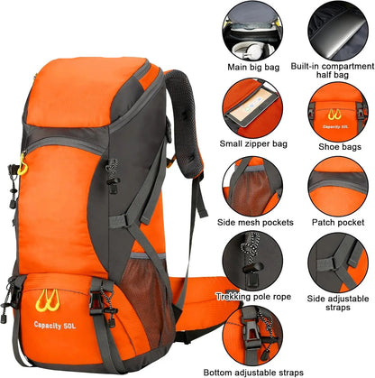 Waterproof Hiking Backpack with Rain Cover – Large Outdoor Rucksack