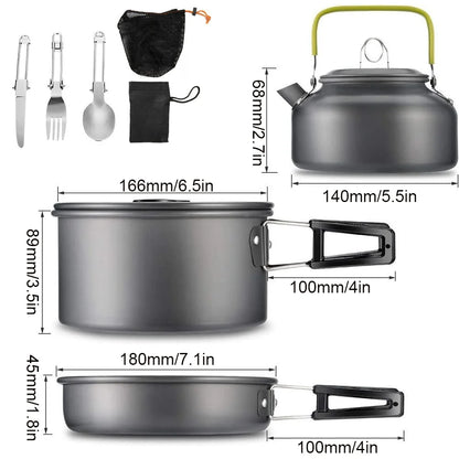 Camping Cookware Set Outdoor Cookware Stackable Storage Portable Kettle Pot Frying Pan Picnic Tableware